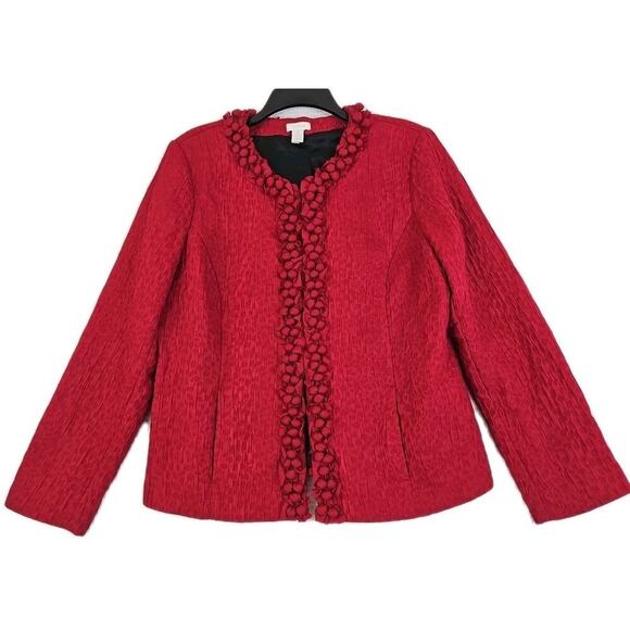 Chico's ~Woman 2(L)~ Red Textured Fabric Blazer Party to Office Wear Jacket. - Picture 5 of 15